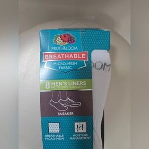 Fruit of the Loom Breathable White Black Liners Sneaker 8 Pair 6-12 Size